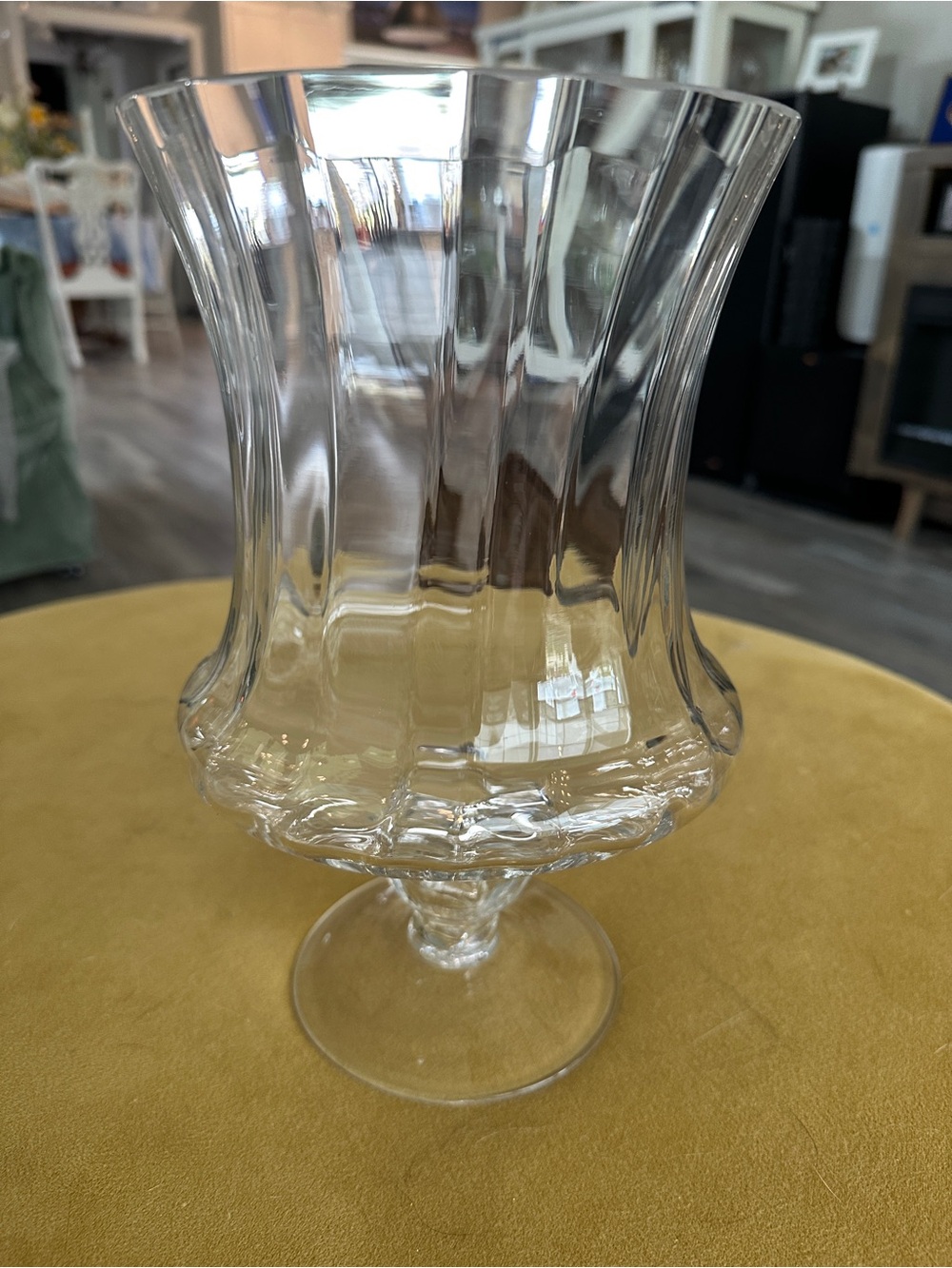 Clear Glass Footed Hurricane Vase -